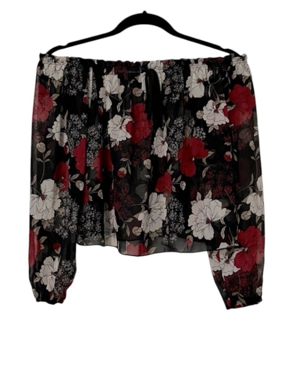 January 7 Floral Peasant Long 3/4 Sleeve Off Shoulder Blouse Top